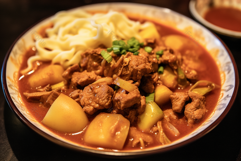 西北美食大盘鸡拌面摄影图,高清,摄影图,摄影图片,图片大全,摄影图免费下载